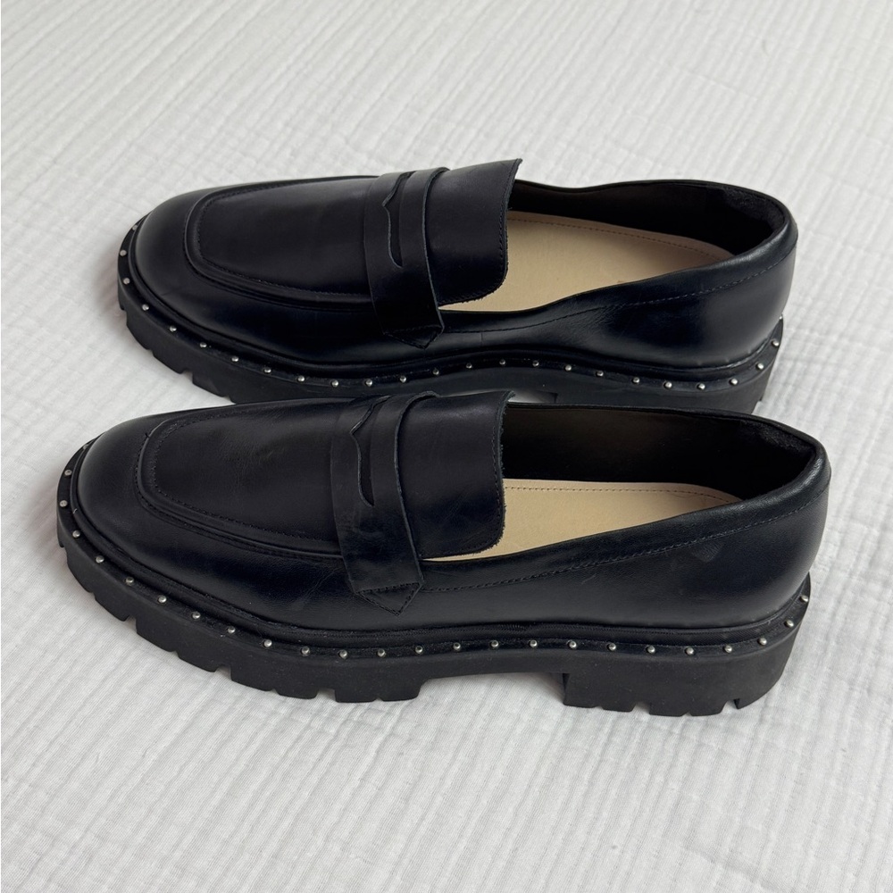 Schutz Christie Studs Black Leather Chunky Y2K Loafers Size 10 Retro - Picture 13 of 13
